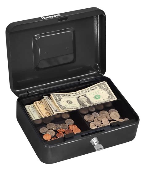 small silver steel cash box with key hole on top|Honeywell 6202 Small Steel Cash Box (1 Bill/3 Coin .